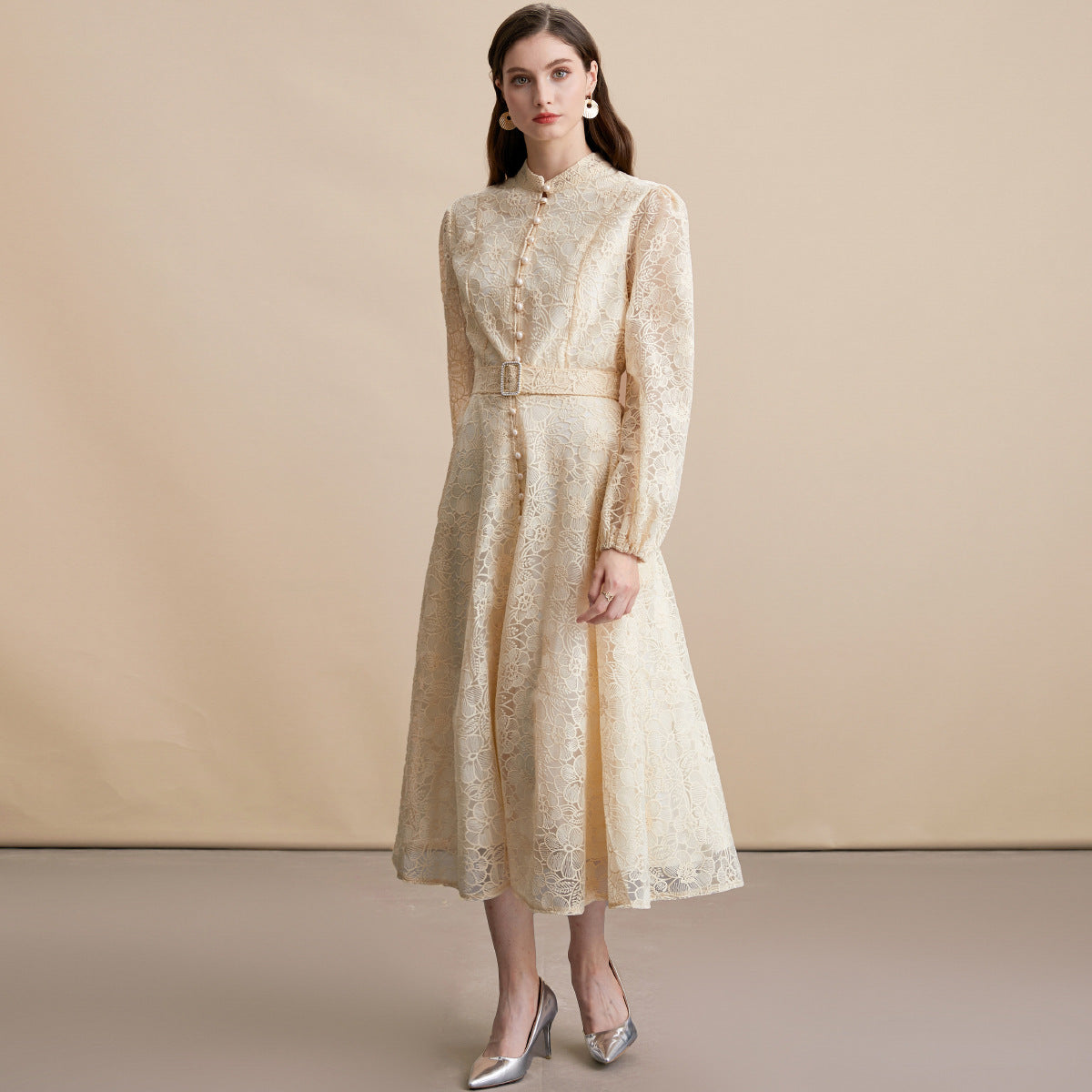 Apricot Maxi-Kleid mit Spitze und Korsett