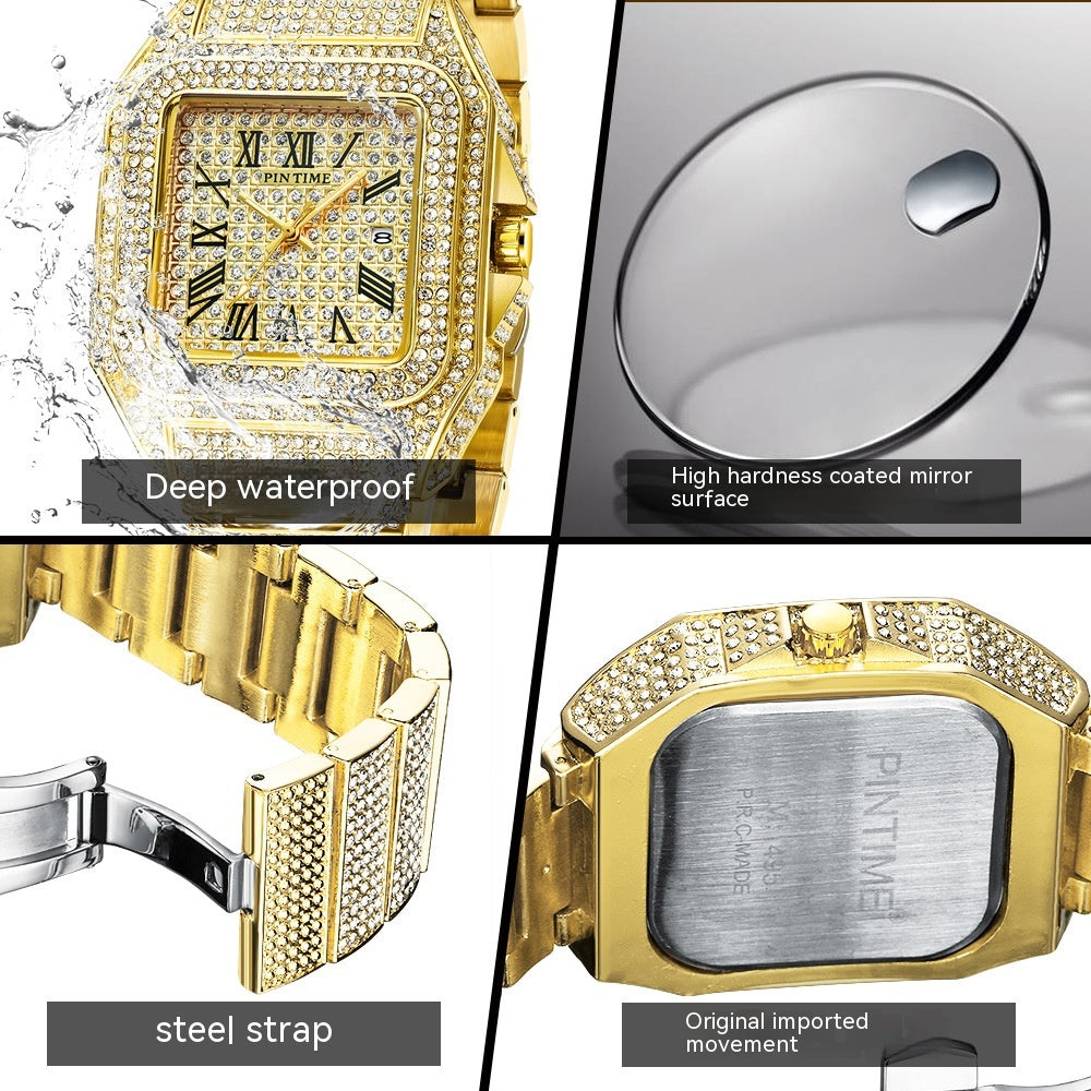 PINTIME Quarzuhr quadratisch mit Strasssteinen – Bild 3 | LuxeStyle