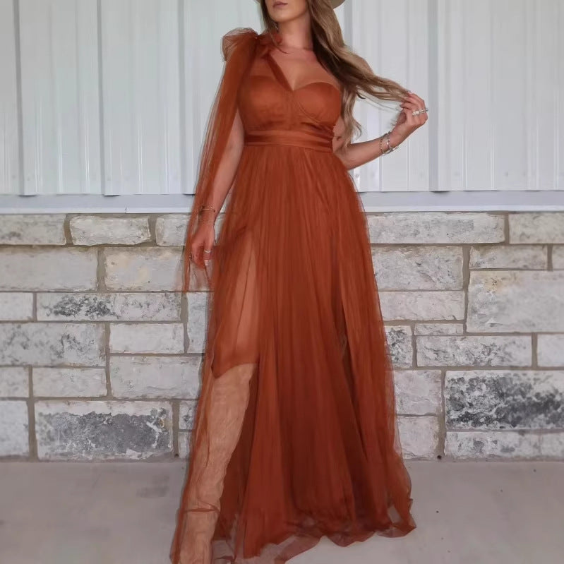 Elegantes Mesh-Panel Maxikleid mit Rückenausschnitt