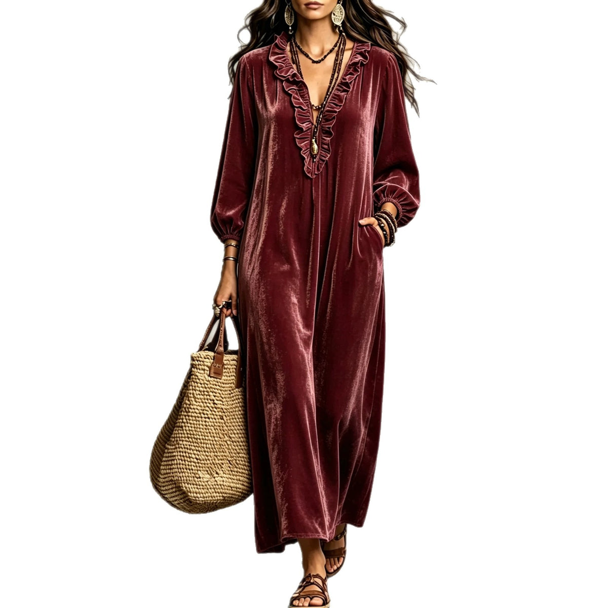Samtkleid mit Laternenärmeln – Bild 5 | LuxeStyle