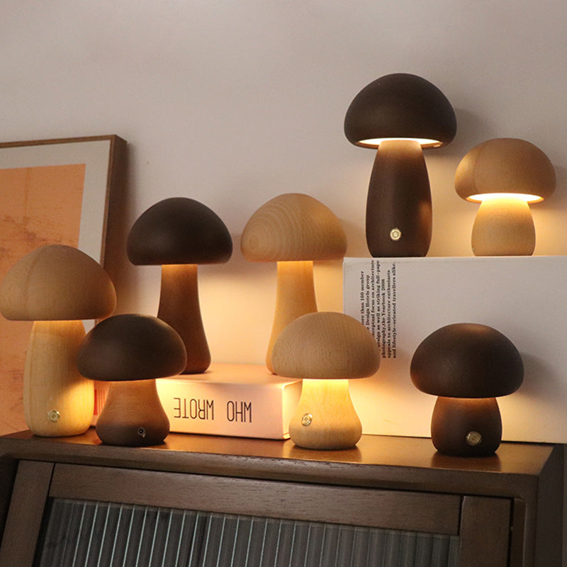 Holz-Pilz Nachtlicht mit Touch-Schalter