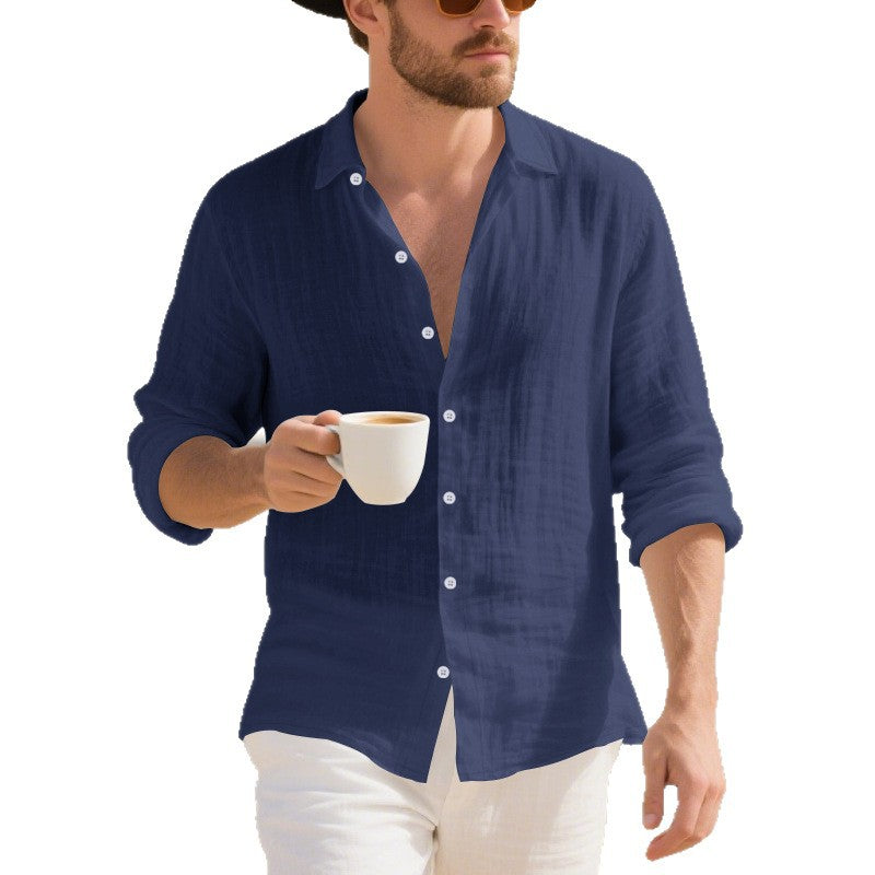 Herren Langarmhemd Casual Leinen