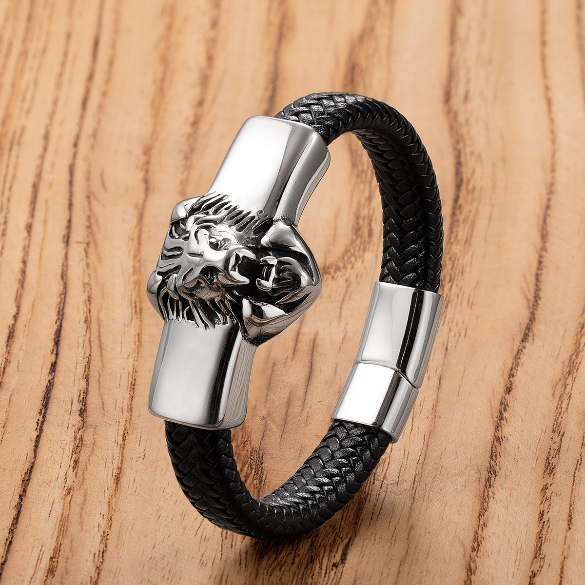 Lederarmband mit Löwenkopf für Herren – Bild 3 | LuxeStyle