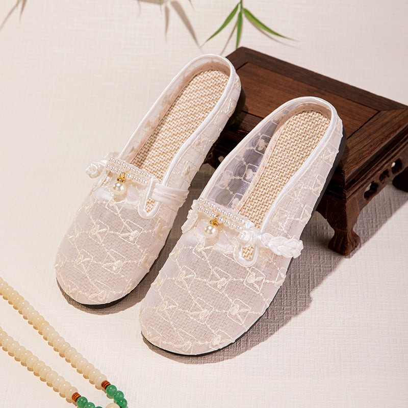Sommer Mesh Slip-On Sandalen mit Stickerei