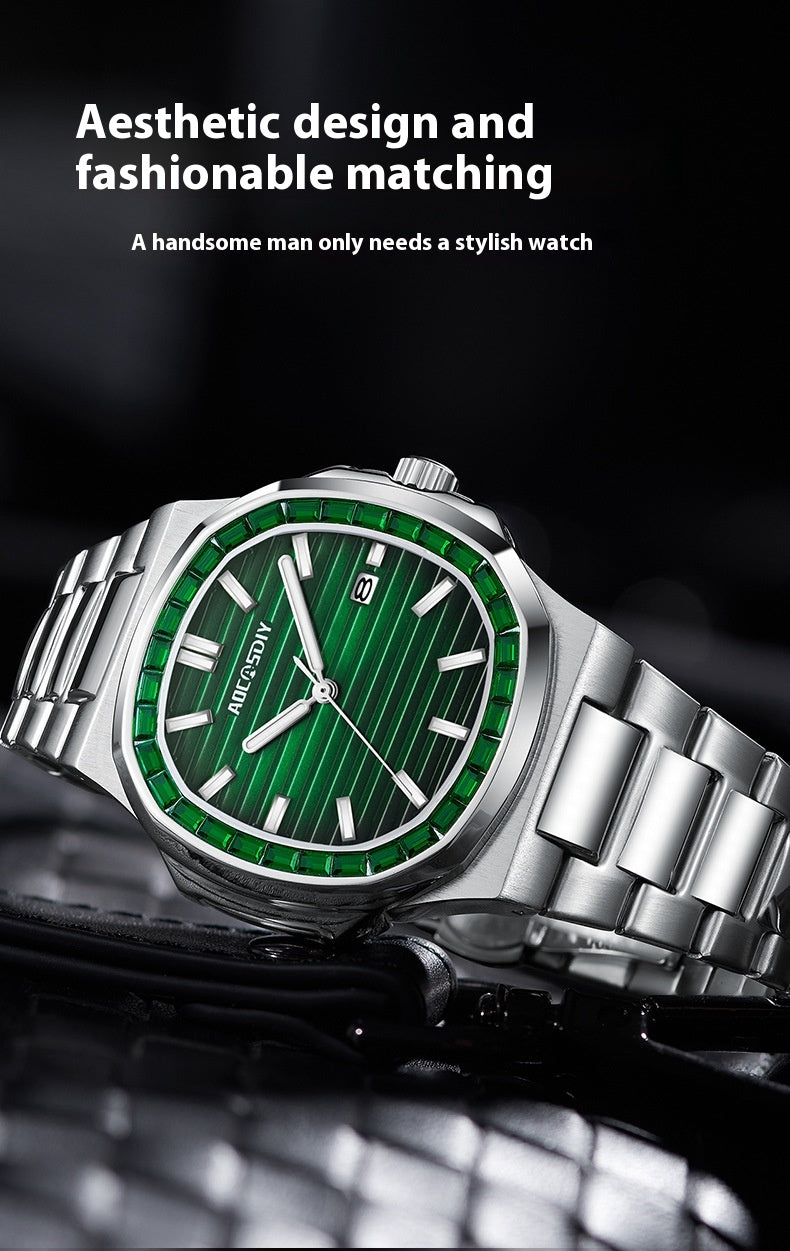 Herren Quarzuhr mit Leuchtzeigern und Stahlarmband – Bild 10 | LuxeStyle