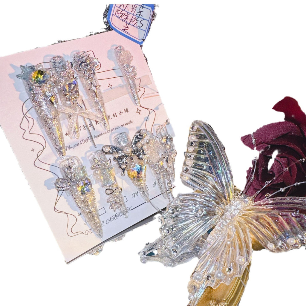 Handgemachte Schmetterlings-Kunstnägel, spitz