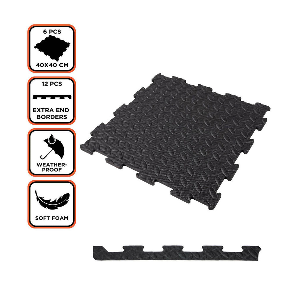 Schwarze Moosgummi Bodenfliesen (6x) – Robuster Schutz