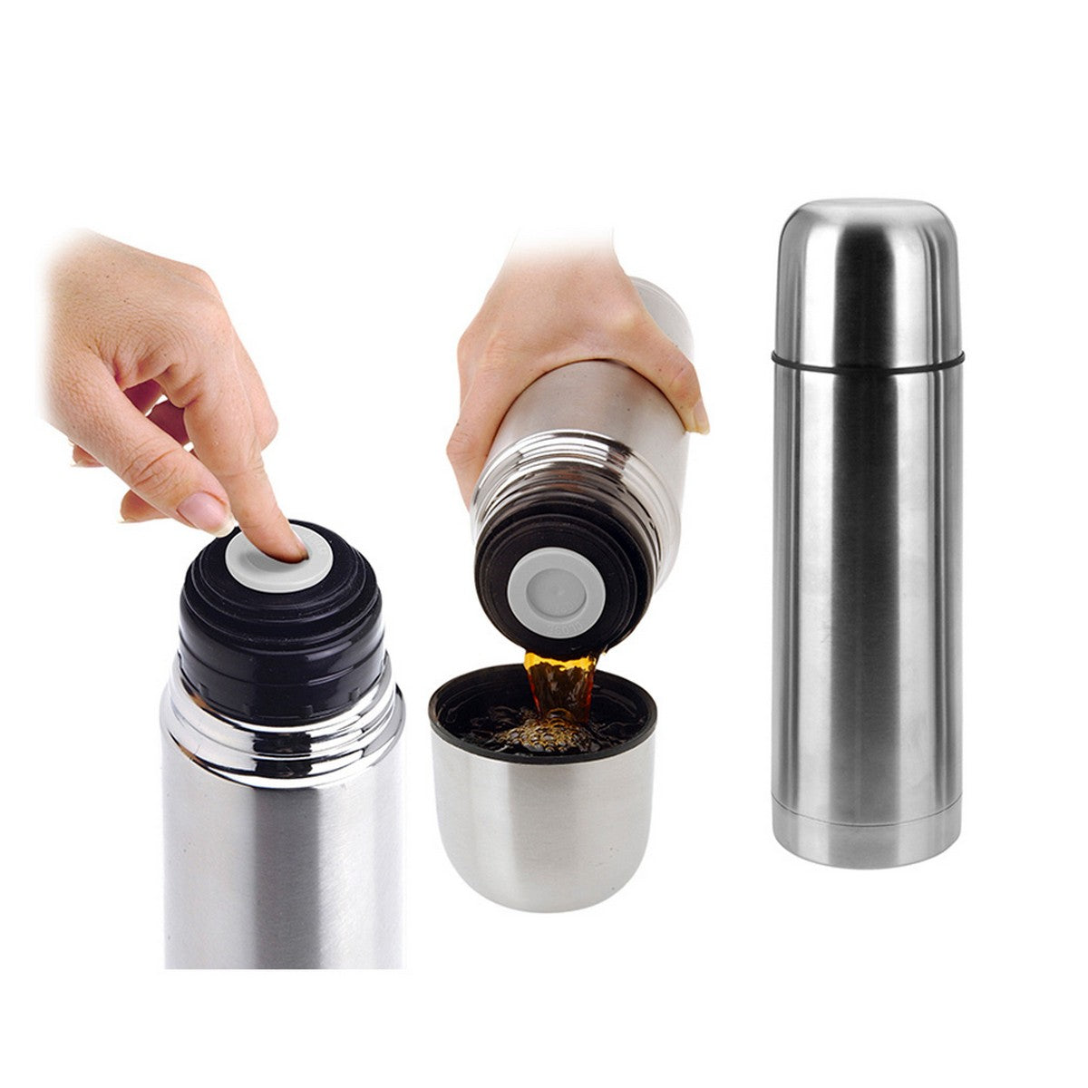 Thermoskanne mit Spenderkappe Excellent Houseware Silberfarben 1 L