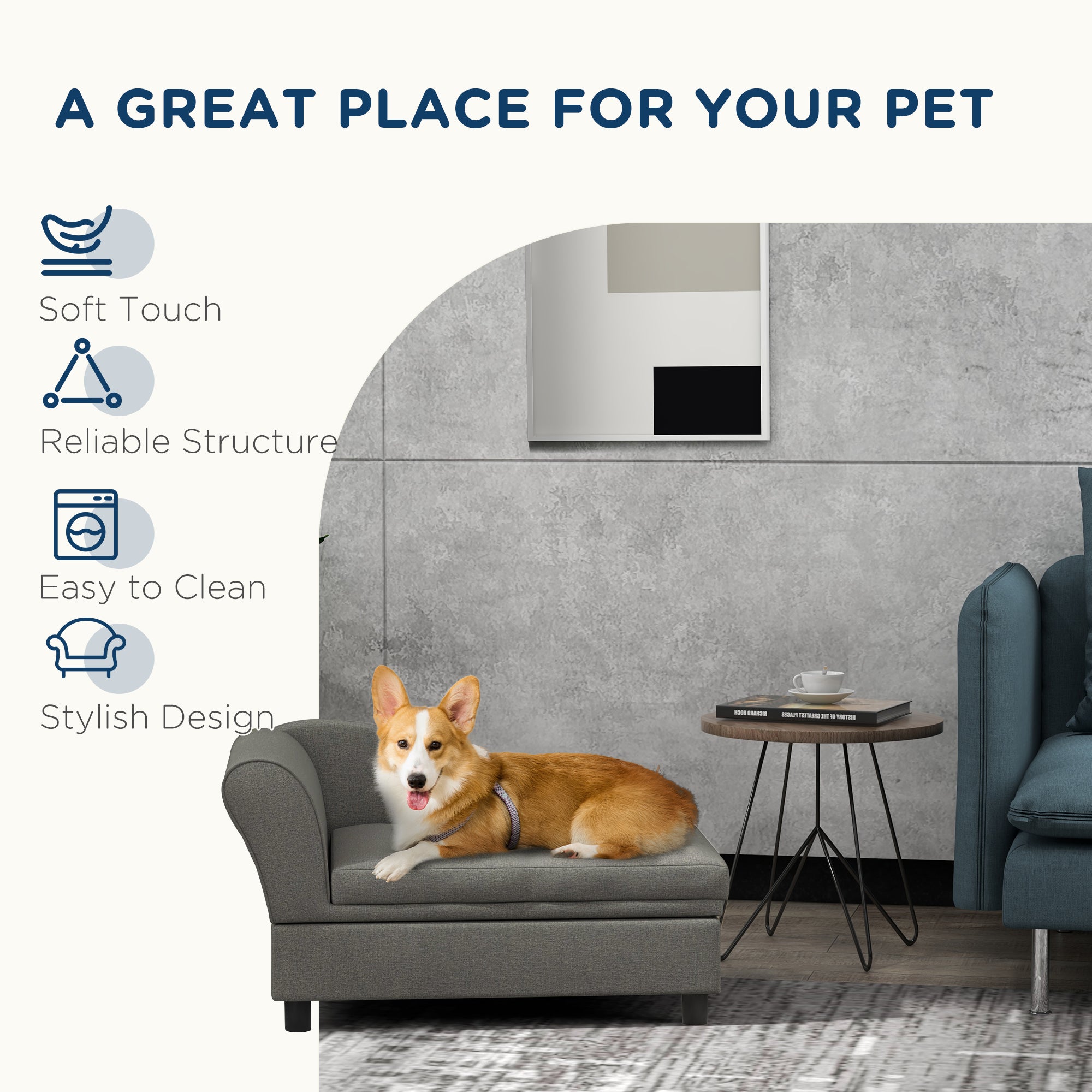 Hundesofa mit Stauraum, Grau
