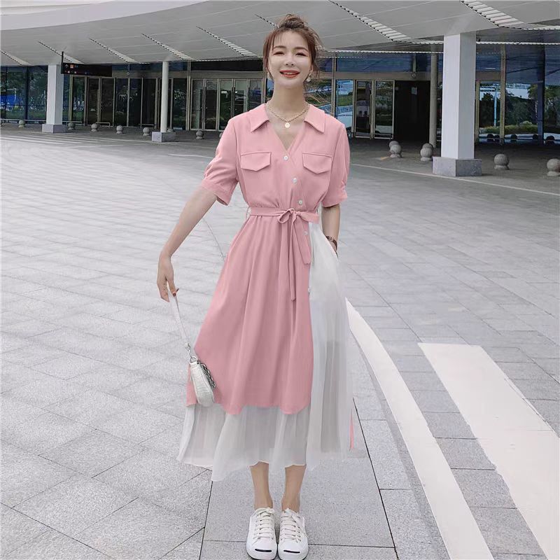 Midikleid «Bluette» – Fake-2-Teiler mit V-Ausschnitt