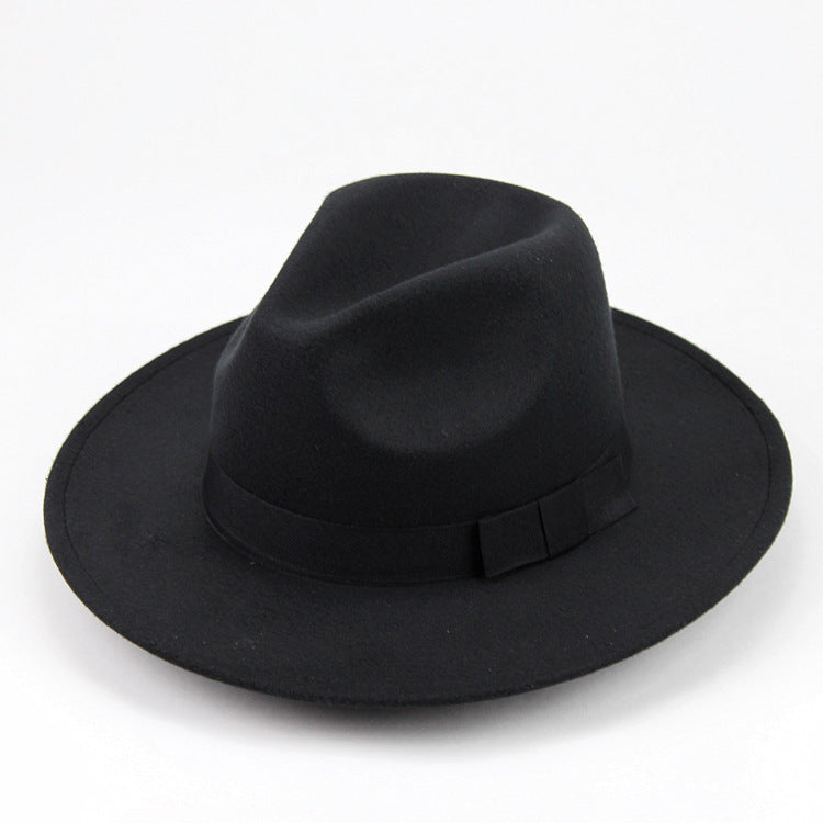 Schwarzer Wollfilz-Fedora mit breiter Krempe