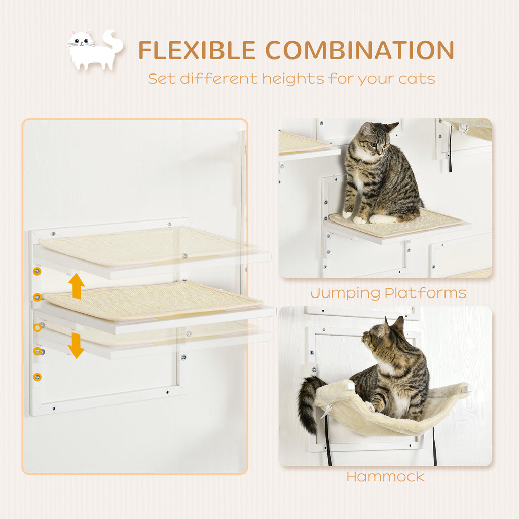 6-teiliges Katzenwandmöbel-Set mit Hängematte