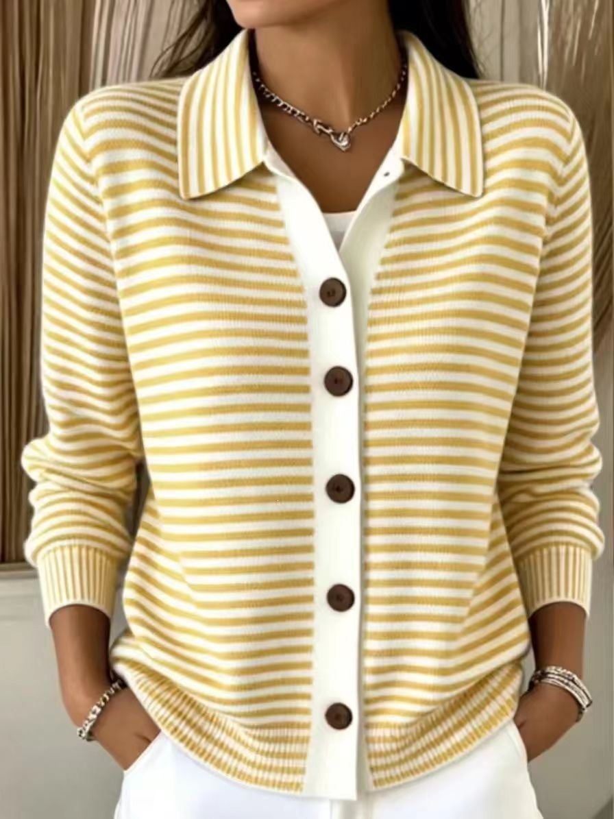Gestreifter Strick-Cardigan mit Knopfleiste
