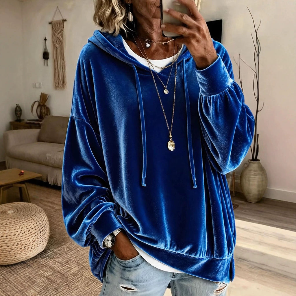 Samt-Hoodie mit Laternenärmeln