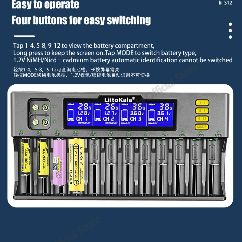 Lii-S12 Universal-Ladegerät mit 12 Schächten