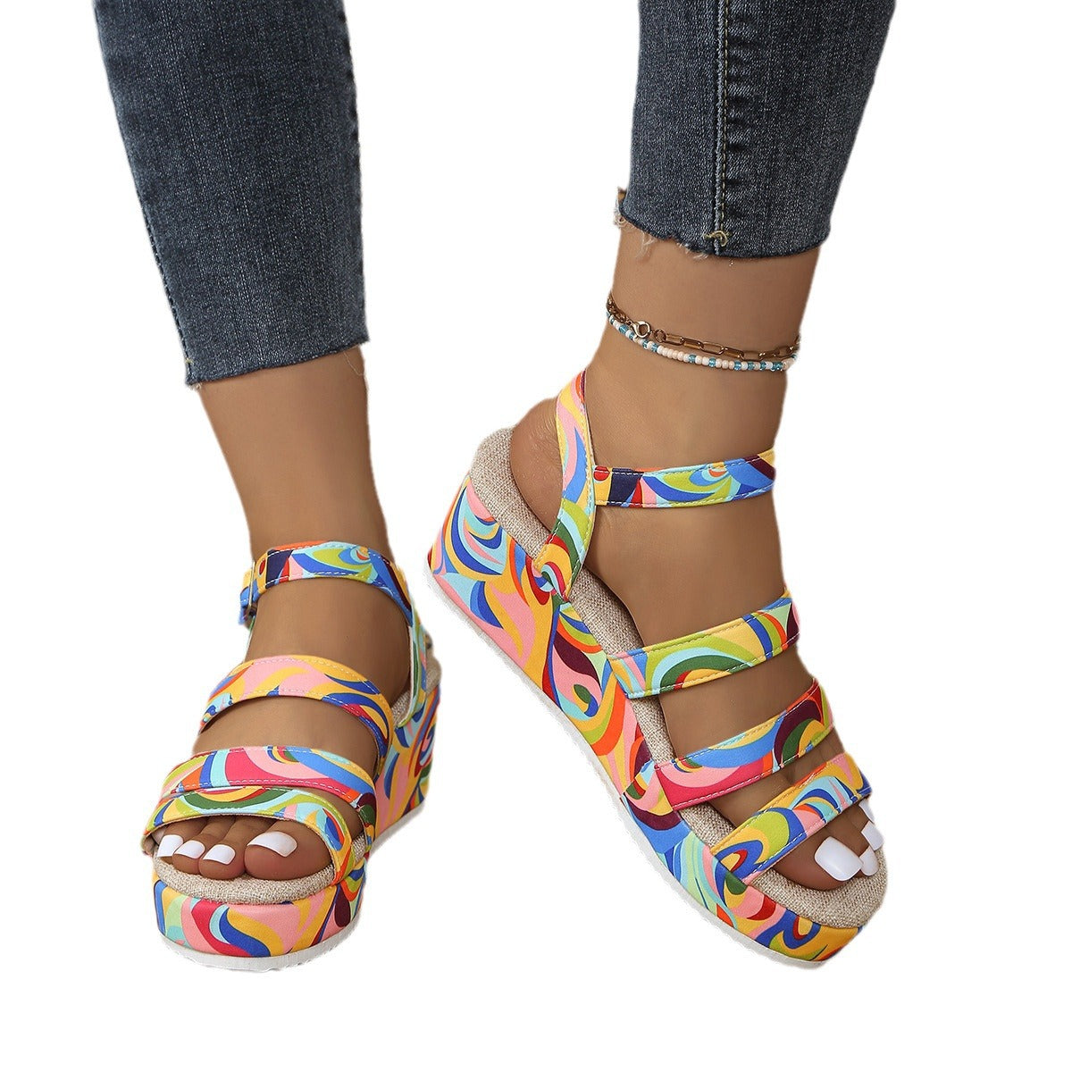 Bunte Peep-Toe-Sandalen mit Schnalle – Bild 7 | LuxeStyle