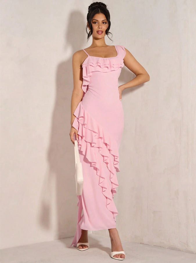 Figurbetontes Flounce-Trägerkleid