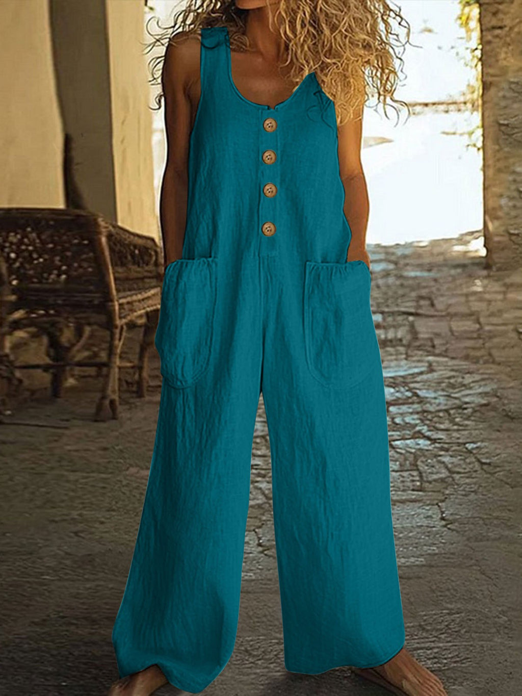 Leichter Leinen-Jumpsuit mit weitem Bein