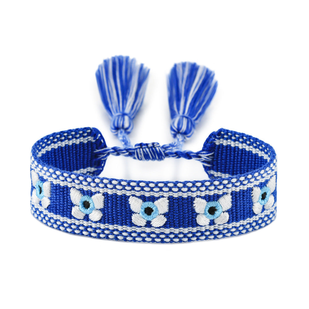 Glücksarmband mit Evil Eye Stickerei und Quaste | LuxeStyle