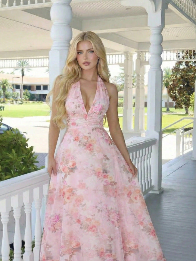 Halter-V-Ausschnitt-Kleid