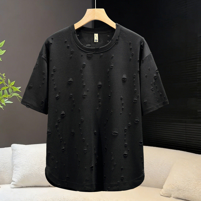 Baggy T-Shirt mit Rundhals und Distressed-Look
