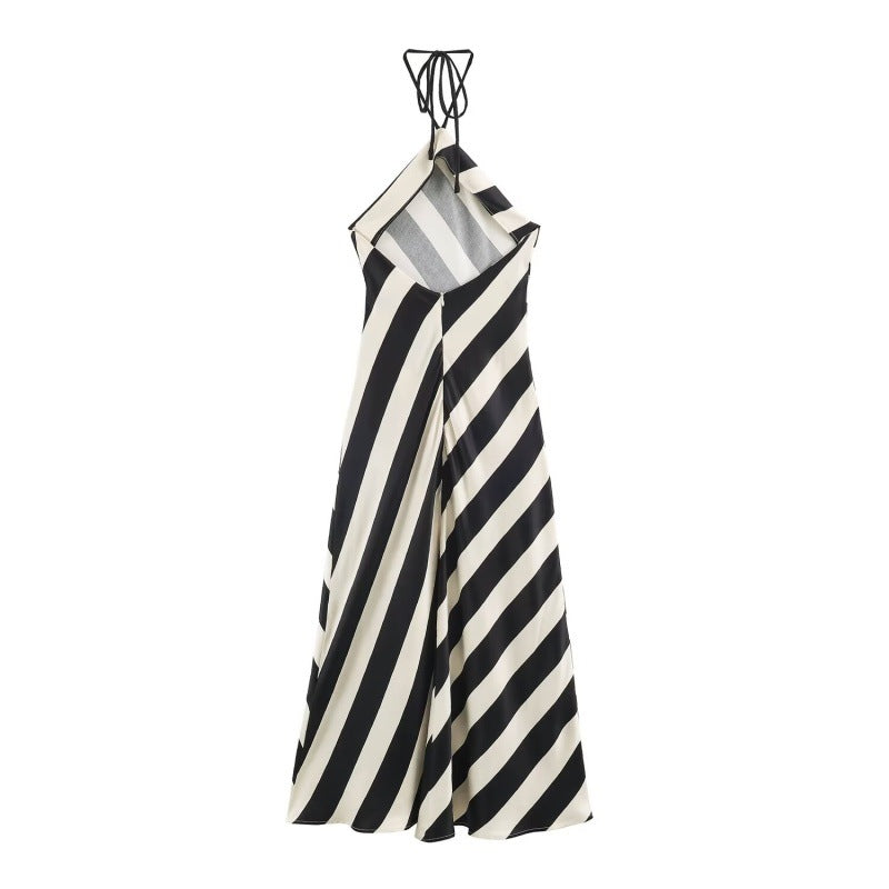 Asymmetrisches gestreiftes Neckholder-Kleid | LuxeStyle