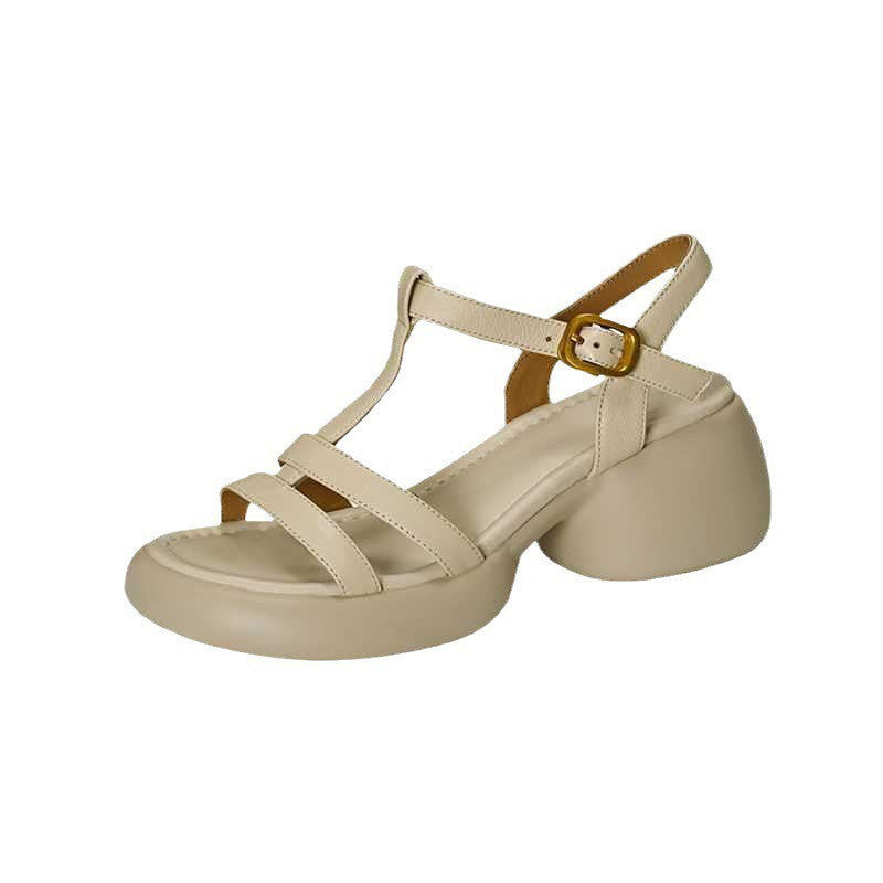 Leder-Sandalen mit Chunky-Absatz