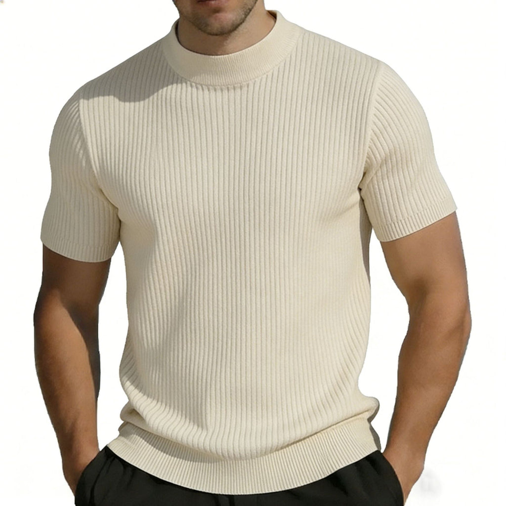 Kurzarm Strick-T-Shirt für Herren mit Mock Neck