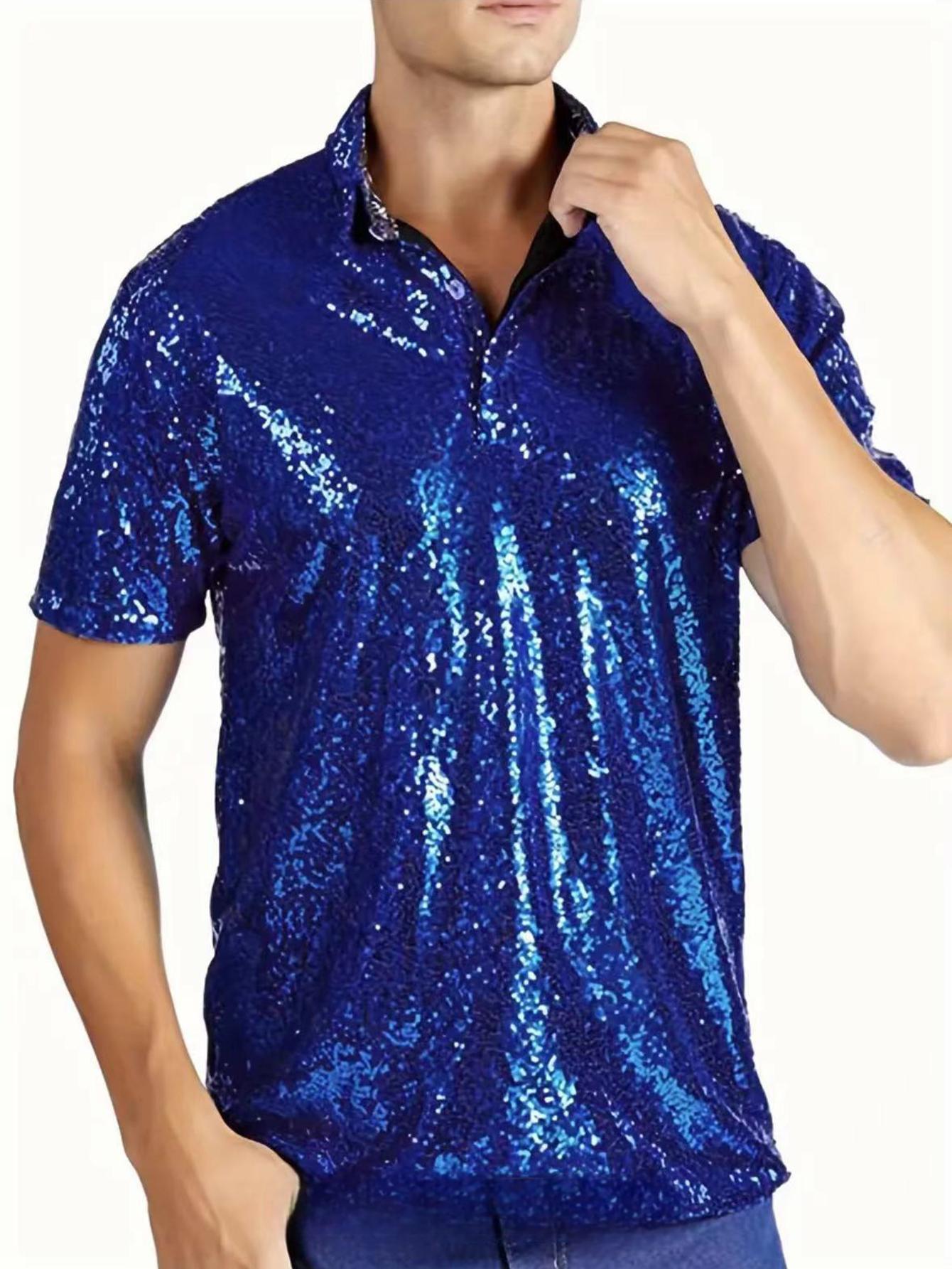 Herren Vintage Disco Polo-Shirt mit Glitzer – Ansicht 7