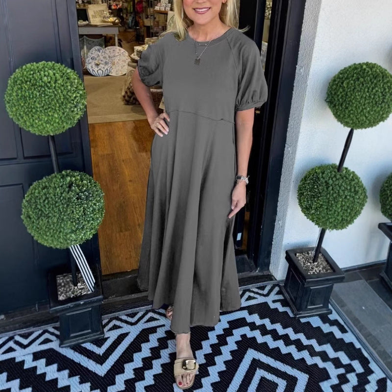 Strick-Maxikleid mit kurzen Ärmeln – Bild 3 | LuxeStyle