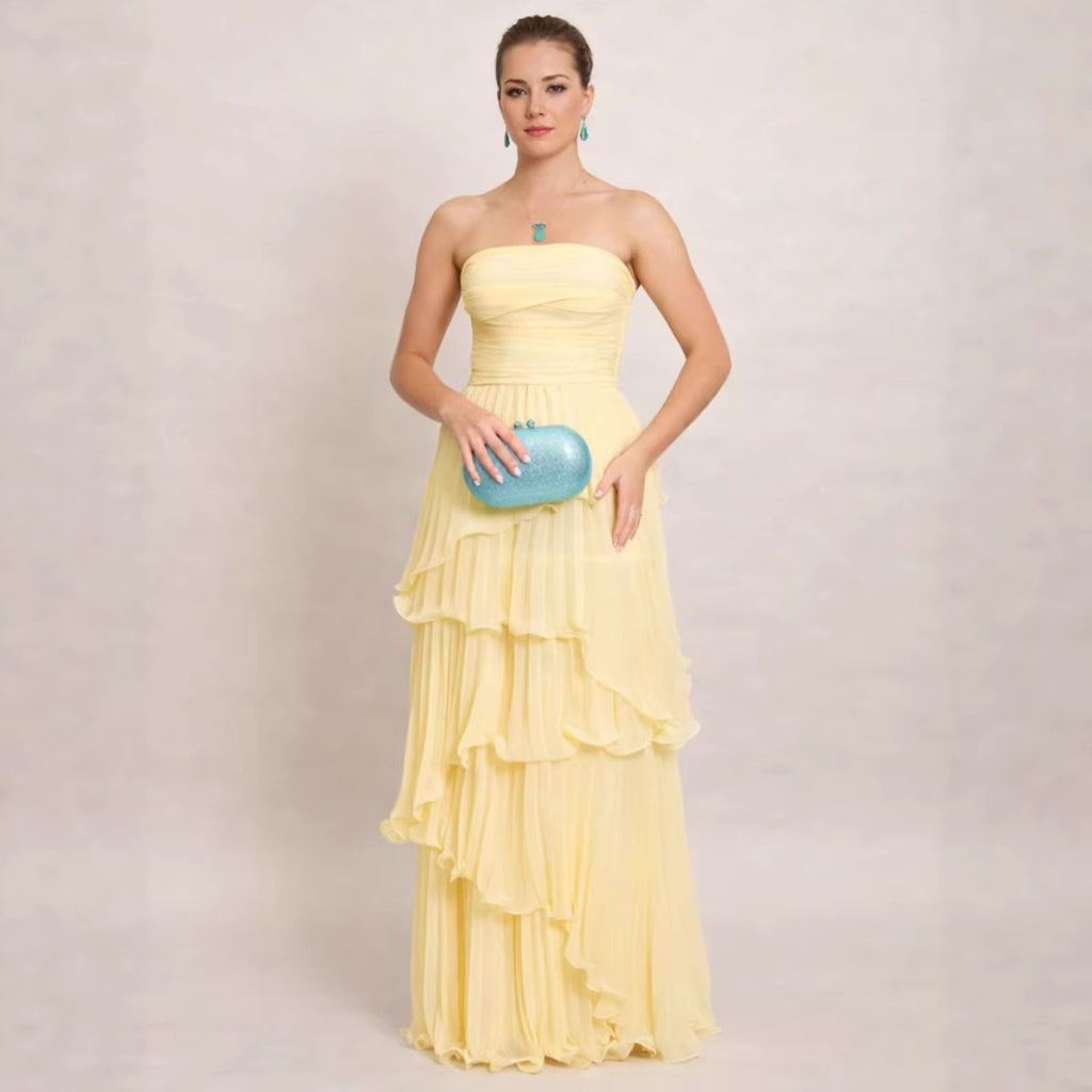 Trägerloses Chiffon-Kleid mit Raffungen – Bild 8 | LuxeStyle