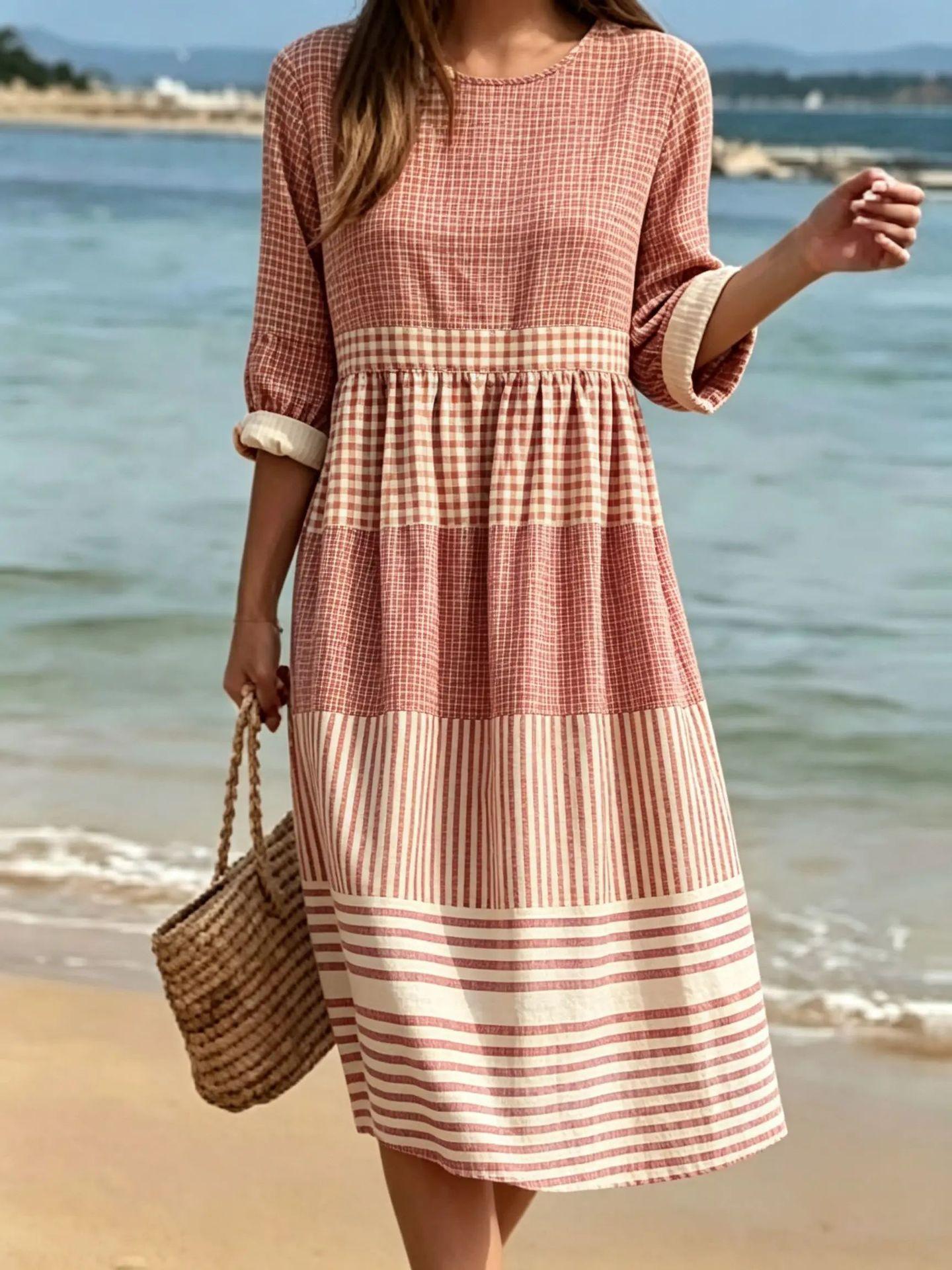 Damen Casual Baumwoll-Leinen Kleid