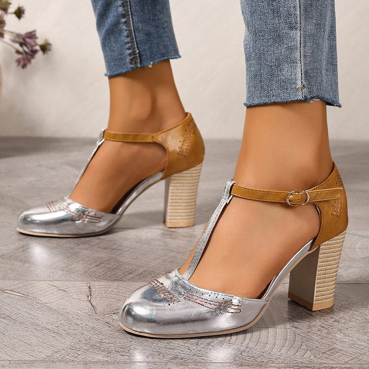 High-Heel Sandalen mit Schnalle und Blockabsatz