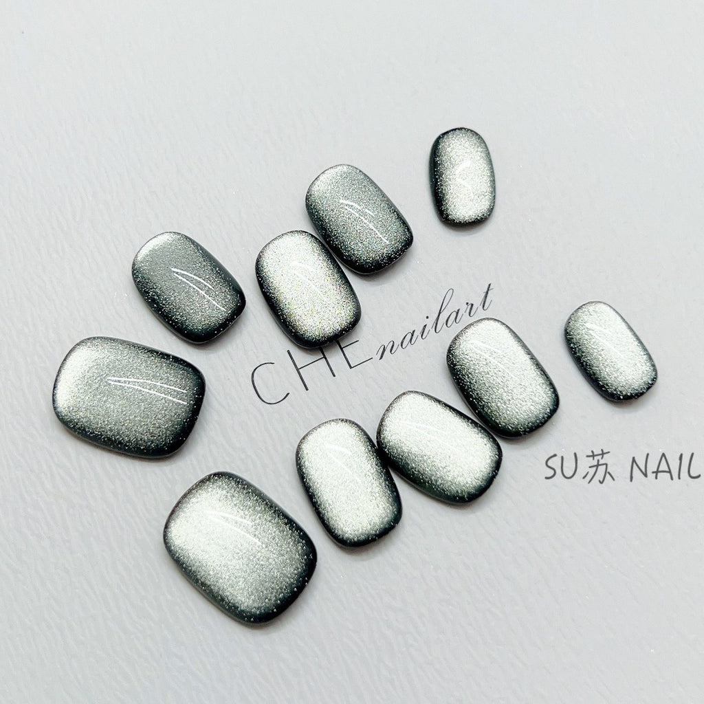 Dunkelgrüne Cat Eye Kunstnägel