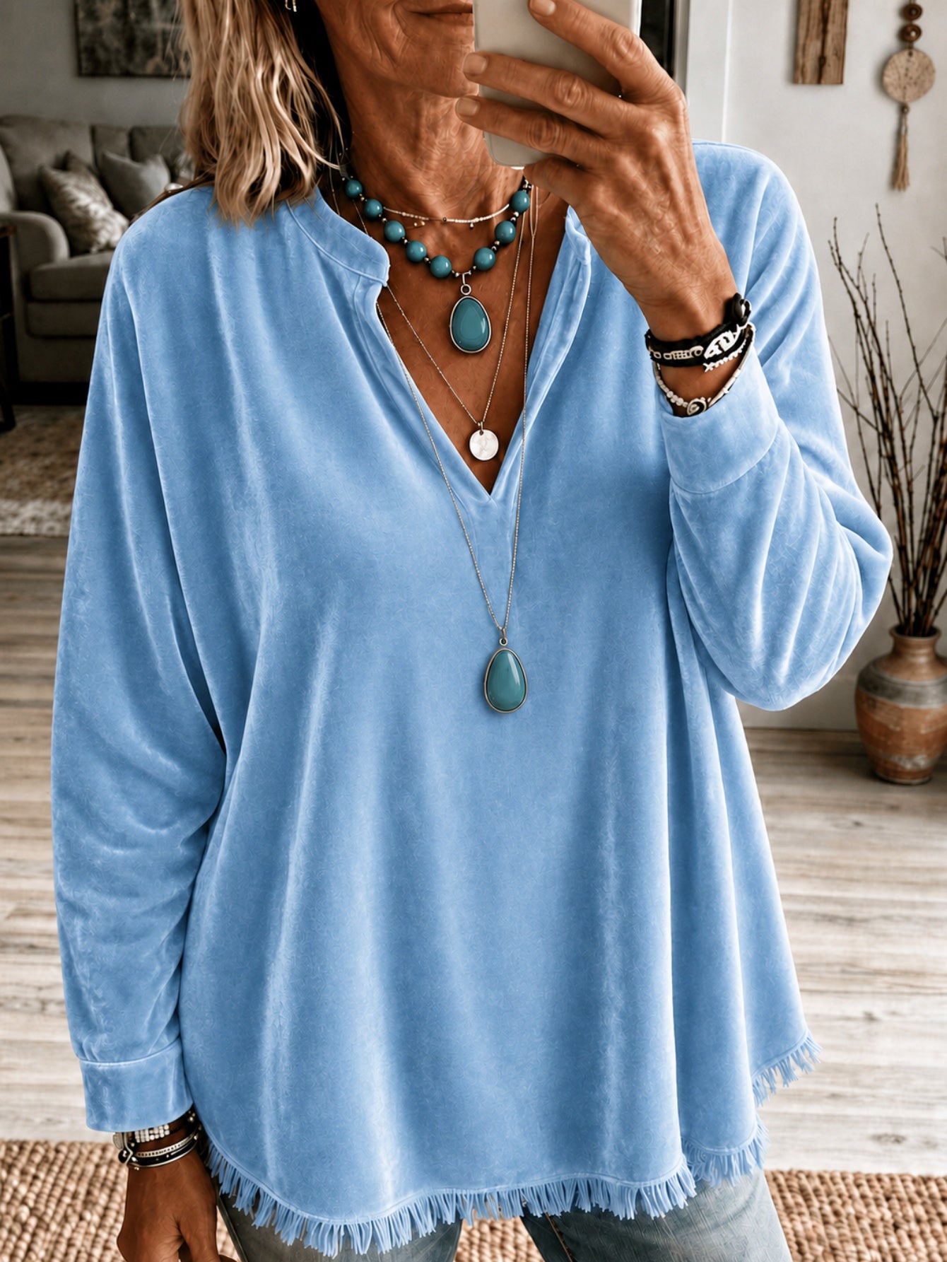 Samt-Langarmshirt für Damen