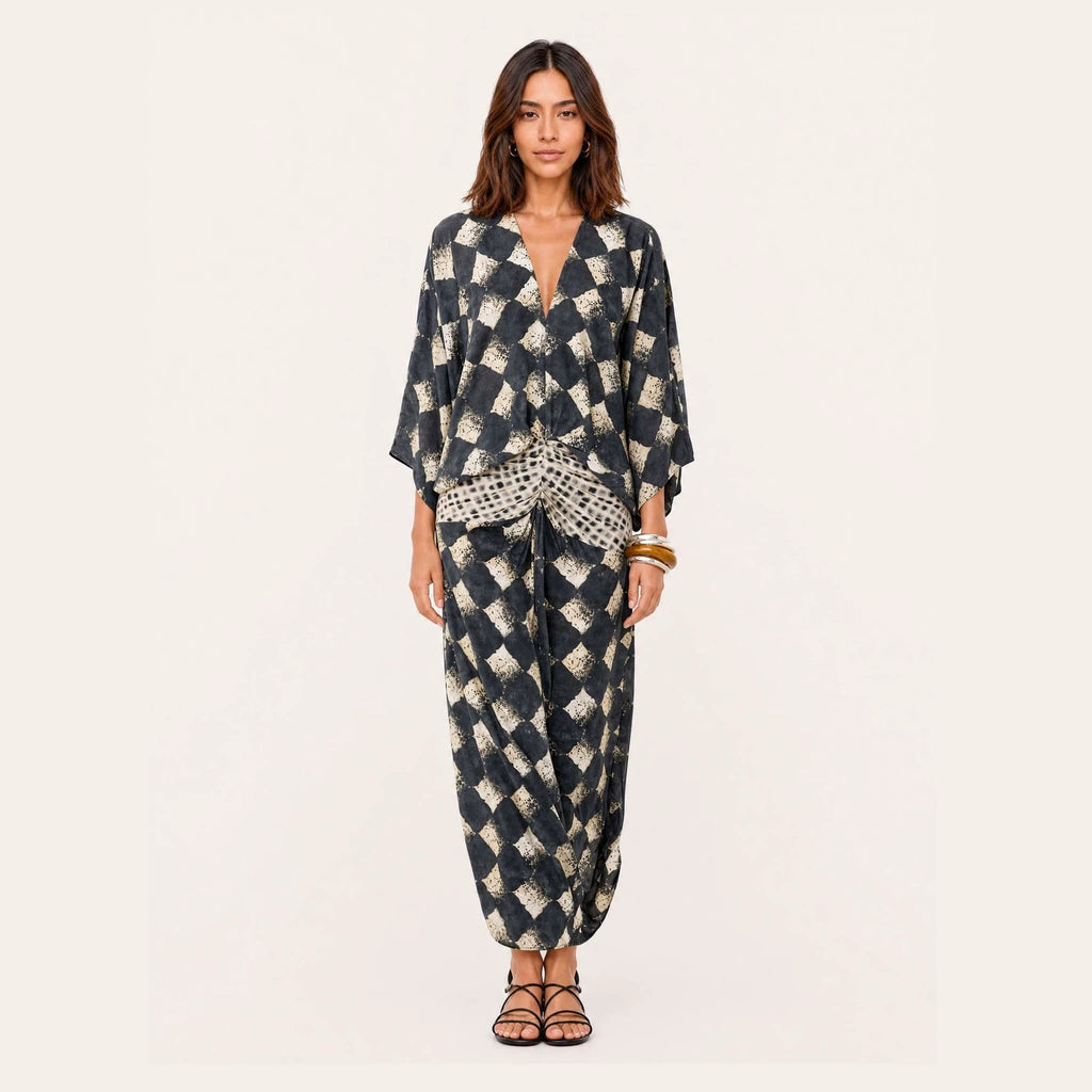Fledermausärmel-Kleid mit Geometrie-Print