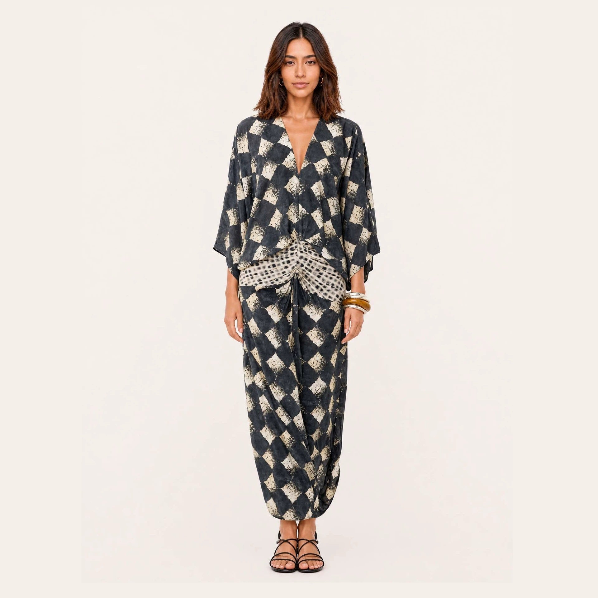Fledermausärmel-Kleid mit Geometrie-Print
