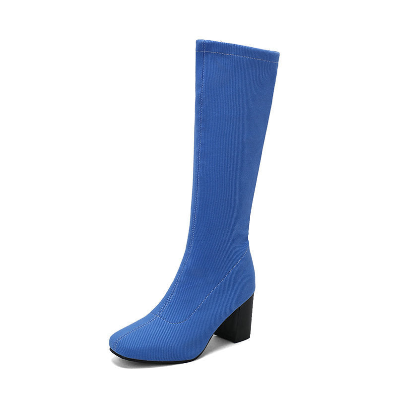 Overknee-Stiefel mit Stretch und klobigem Absatz