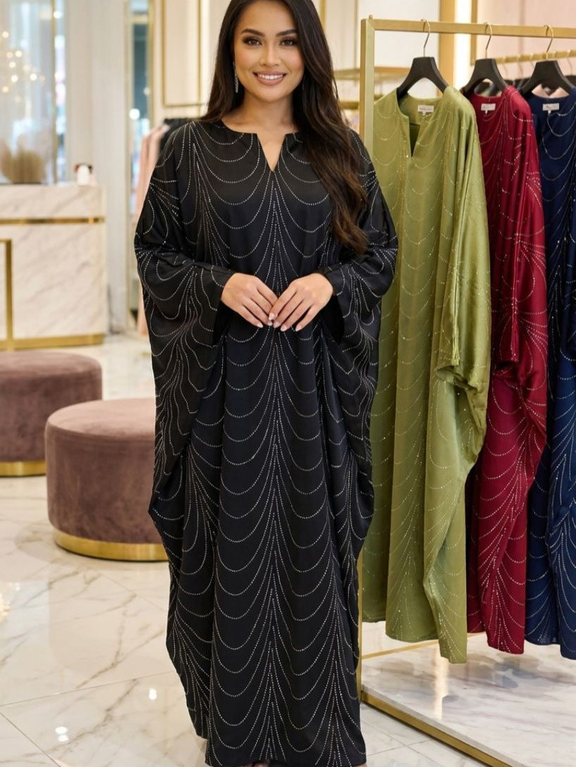 Langes Kleid mit V-Ausschnitt und Fledermausärmeln – Bild 3 | LuxeStyle