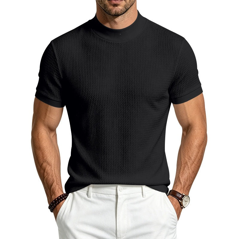 Herren Bequem Rundhals-T-Shirt mit Jacquard-Rippenoptik