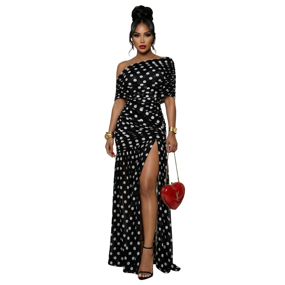 Gepunktetes Schlitz-Kleid – Bild 6 | LuxeStyle