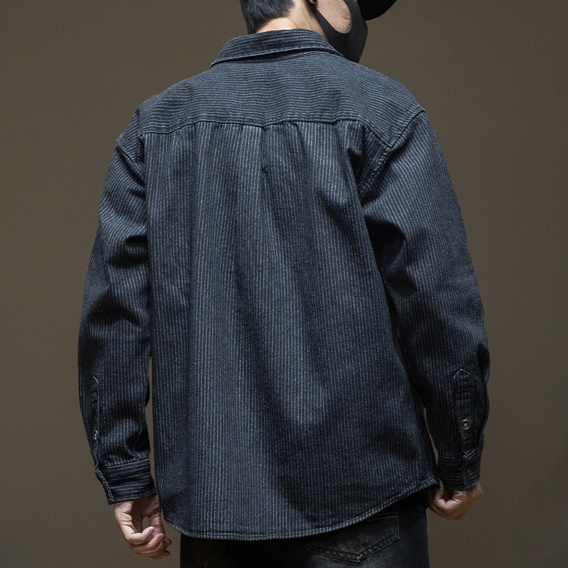 Herren-Langarmhemd aus Denim mit Streifen – Bild 2 | LuxeStyle
