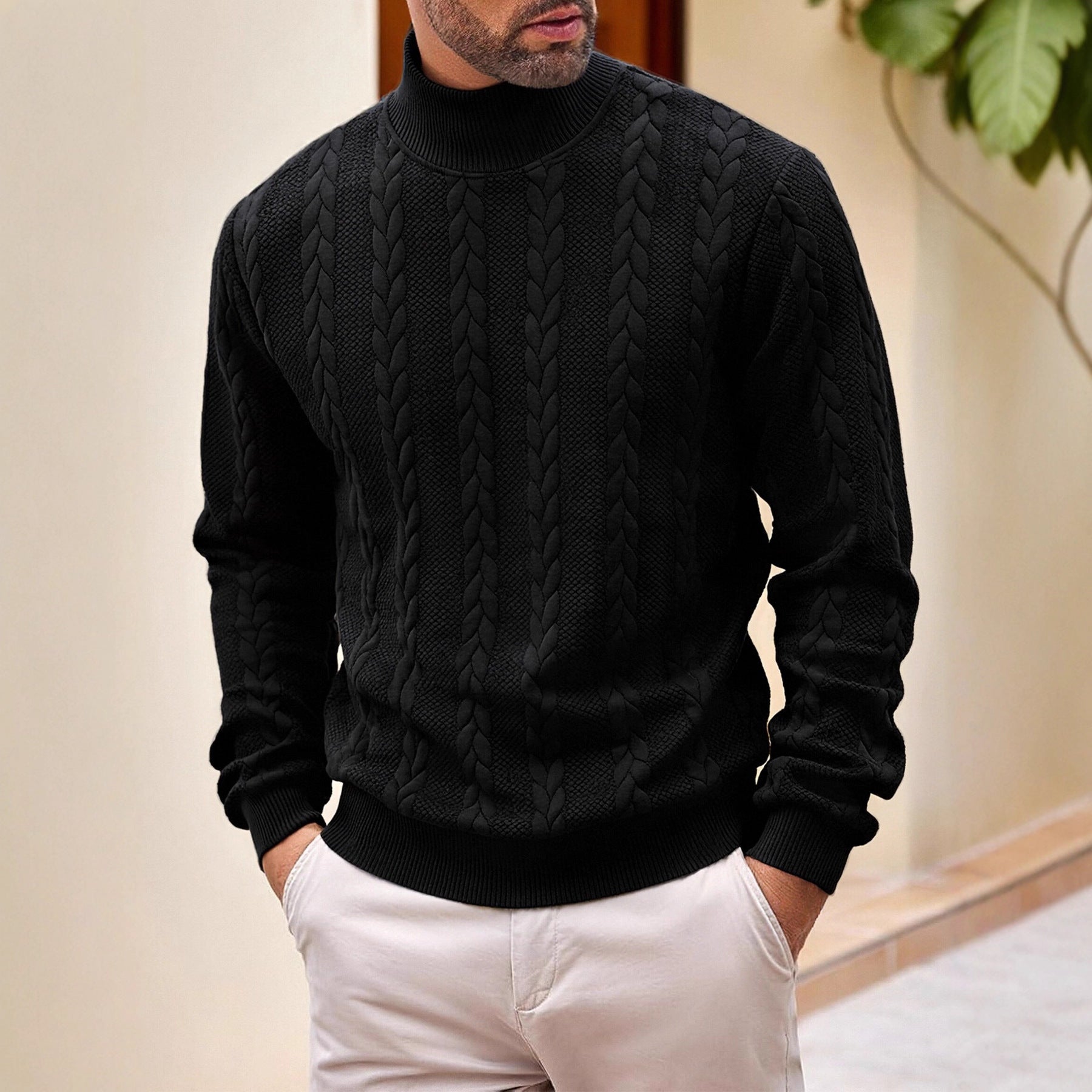 Herren Jacquard Rollkragenpullover