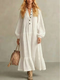 Langes Baumwoll-Leinenkleid mit Stehkragen – Bild 1 | LuxeStyle
