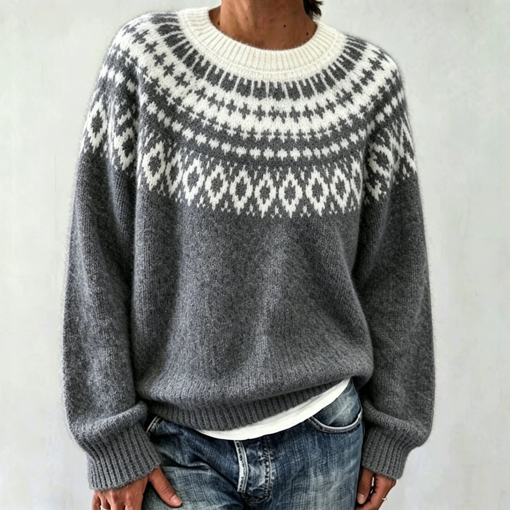 Rundhals-Pullover mit Farbblock-Design