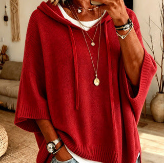 Hooded Drawstring Sweater aus Strick