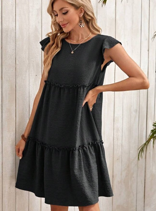 Ärmelloses Midikleid mit Rundhals und Rüschensaum | LuxeStyle