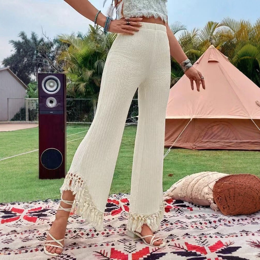 Luftige High-Waist-Hose mit Quasten