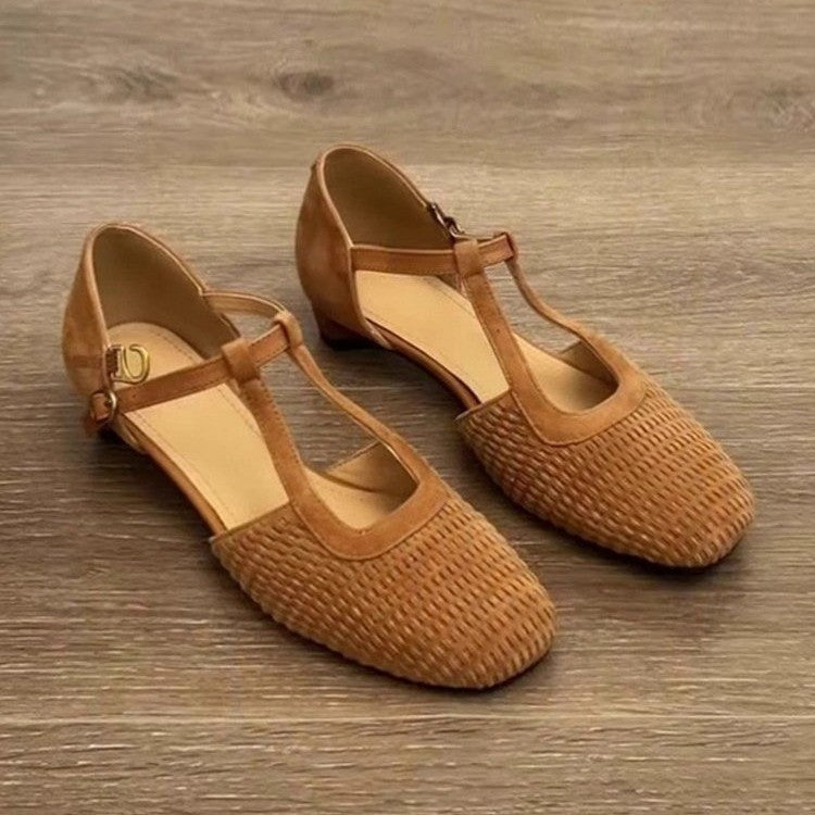Vintage Blockabsatz-Schuhe mit Webmuster