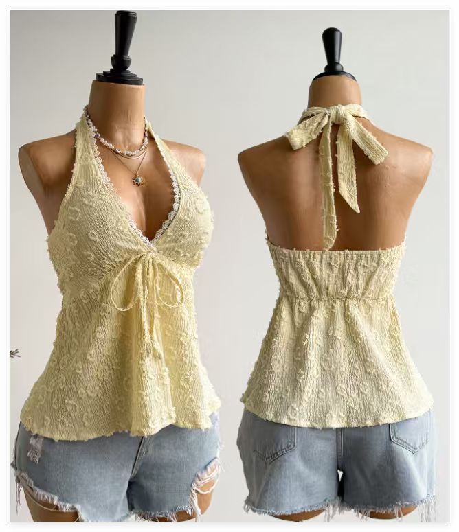 Neckholder Jacquard-Top mit V-Ausschnitt